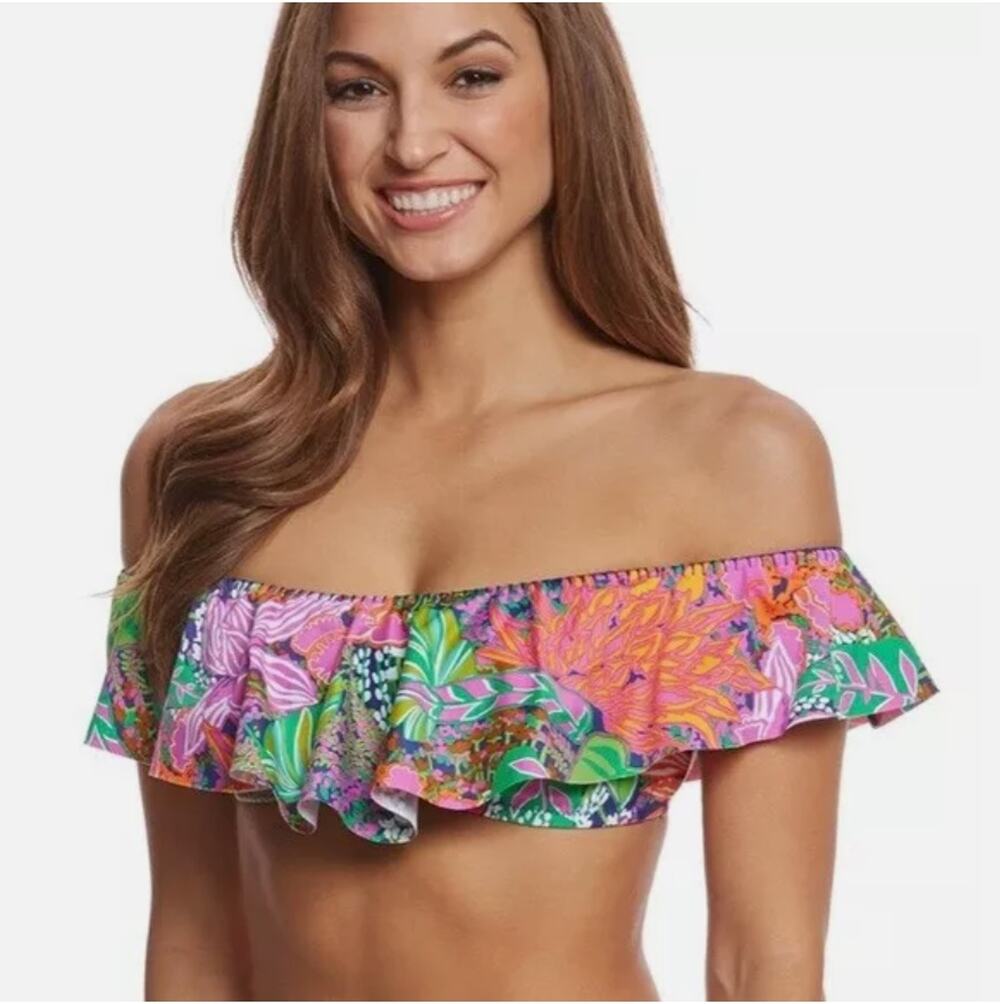 Trina Turk Women Tropic Escape Off the Shoulder Swimsuit Bikini Top Size 10